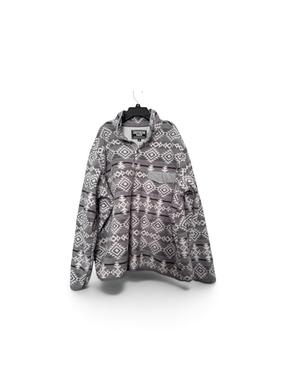 Men's Gray Patterned Pullover Fleece Hoodie